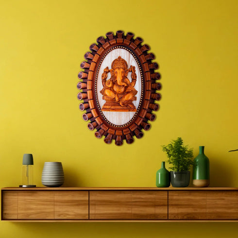 Giri Ganesha Photo Frame Wooden Polish Wall Frame For Home Decor